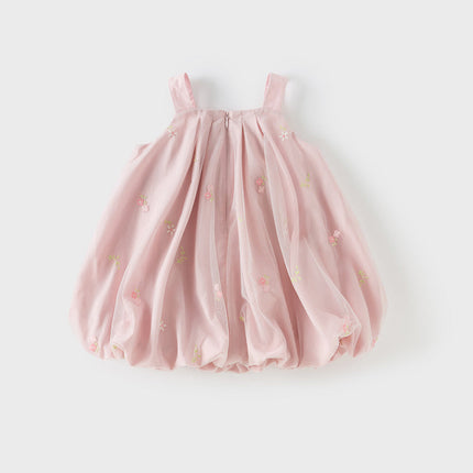 Girls Summer Pink Tulle Mesh Sleeveless Princess Jellyfish Style Dress