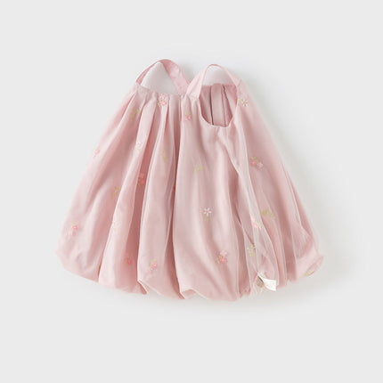 Girls Summer Pink Tulle Mesh Sleeveless Princess Jellyfish Style Dress