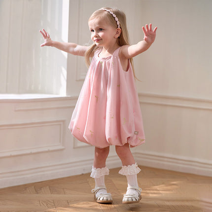 Girls Summer Pink Tulle Mesh Sleeveless Princess Jellyfish Style Dress