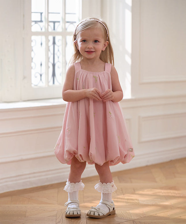 Girls Summer Pink Tulle Mesh Sleeveless Princess Jellyfish Style Dress