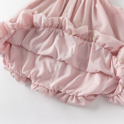 Girls Summer Pink Tulle Mesh Sleeveless Princess Jellyfish Style Dress