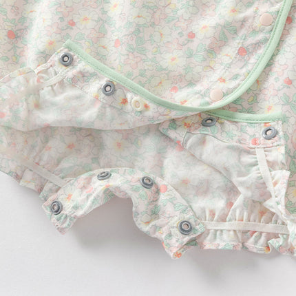 Baby Girls Summer Green Print Chinese-style Soft Rompers