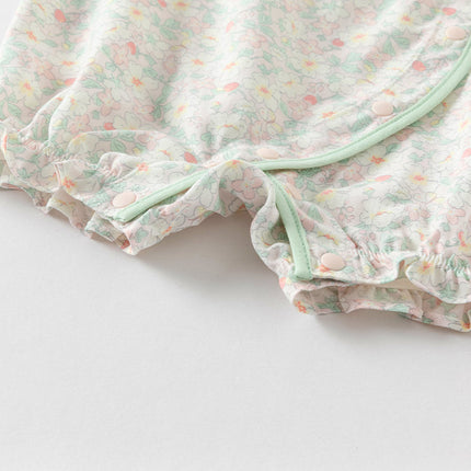 Baby Girls Summer Green Print Chinese-style Soft Rompers