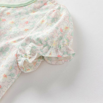Baby Girls Summer Green Print Chinese-style Soft Rompers