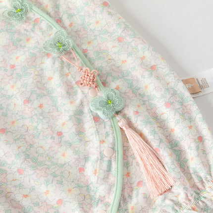 Baby Girls Summer Green Print Chinese-style Soft Rompers