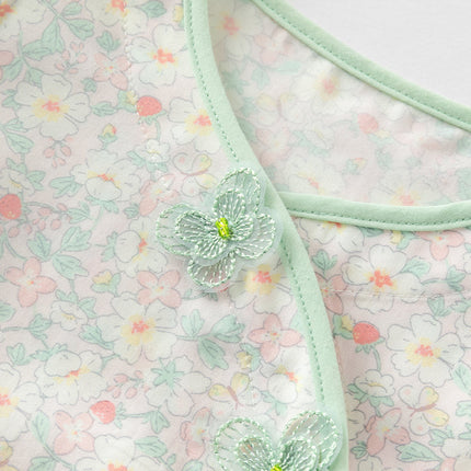 Baby Girls Summer Green Print Chinese-style Soft Rompers