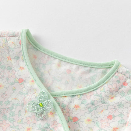 Baby Girls Summer Green Print Chinese-style Soft Rompers