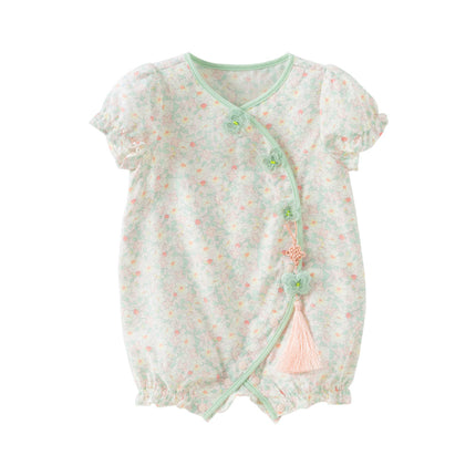 Baby Girls Summer Green Print Chinese-style Soft Rompers