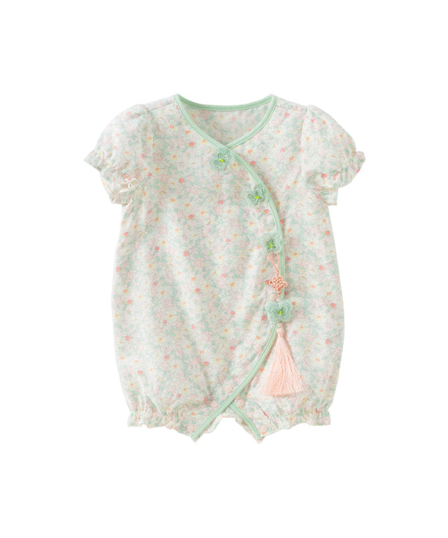Baby Girls Summer Green Print Chinese-style Soft Rompers