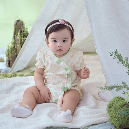 Baby Girls Summer Green Print Chinese-style Soft Rompers