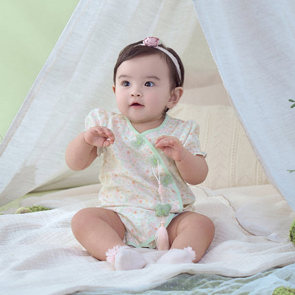Baby Girls Summer Green Print Chinese-style Soft Rompers