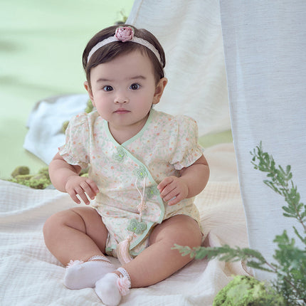 Baby Girls Summer Green Print Chinese-style Soft Rompers