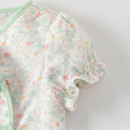 Baby Girls Summer Green Print Chinese-style Soft Rompers