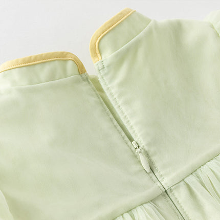 Toddler Girls Summer Green Mesh Elegance Princess Dress (wallet bag)