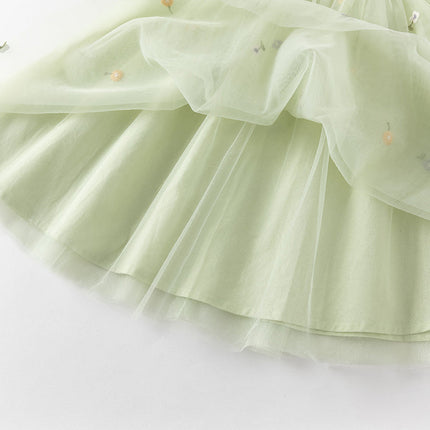 Toddler Girls Summer Green Mesh Elegance Princess Dress (wallet bag)