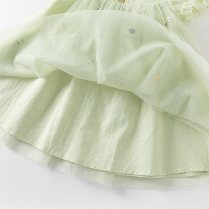 Toddler Girls Summer Green Mesh Elegance Princess Dress (wallet bag)