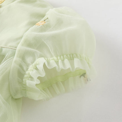 Toddler Girls Summer Green Mesh Elegance Princess Dress (wallet bag)