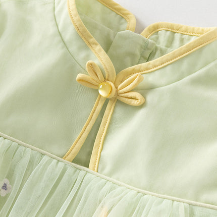 Toddler Girls Summer Green Mesh Elegance Princess Dress (wallet bag)