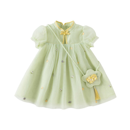 Toddler Girls Summer Green Mesh Elegance Princess Dress (wallet bag)