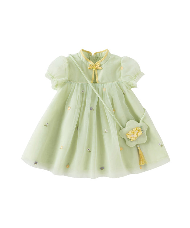 Toddler Girls Summer Green Mesh Elegance Princess Dress (wallet bag)