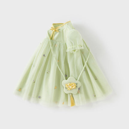 Toddler Girls Summer Green Mesh Elegance Princess Dress (wallet bag)