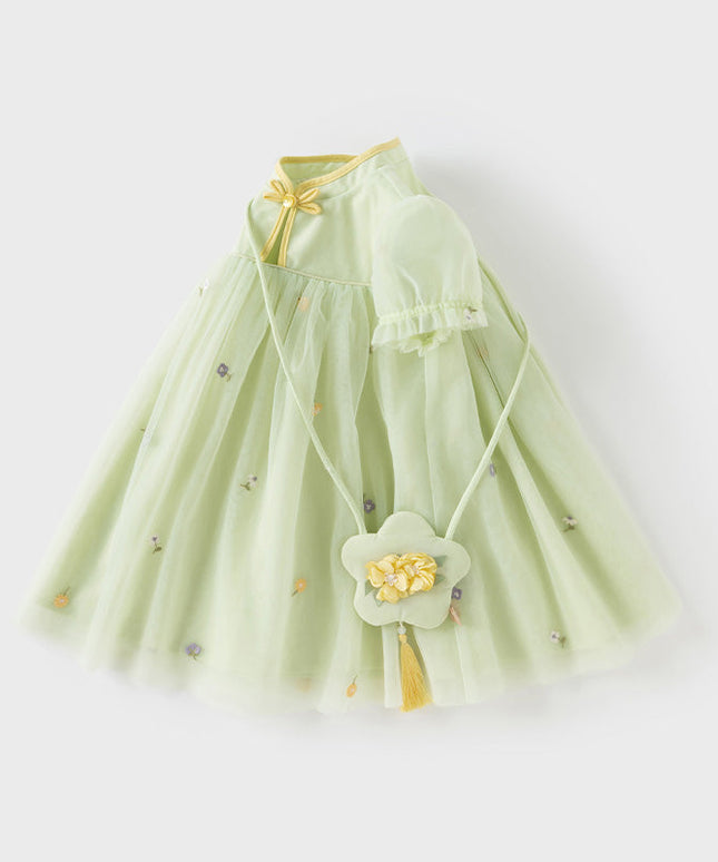Toddler Girls Summer Green Mesh Elegance Princess Dress (wallet bag)