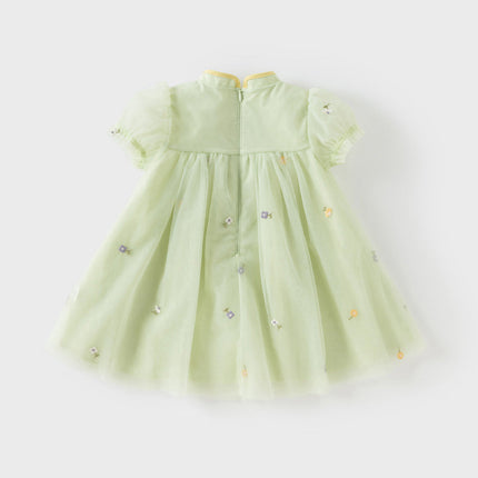 Toddler Girls Summer Green Mesh Elegance Princess Dress (wallet bag)