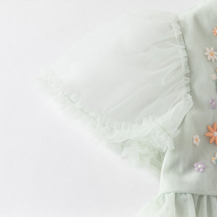 Girls Summer Green Mesh Princess Dress