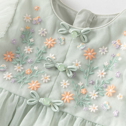 Girls Summer Green Mesh Princess Dress