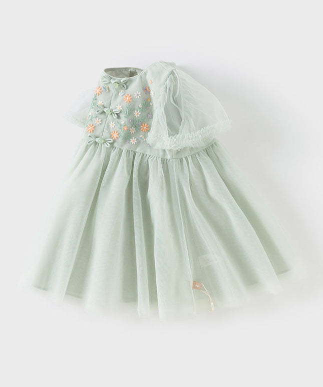 Girls Summer Green Mesh Princess Dress