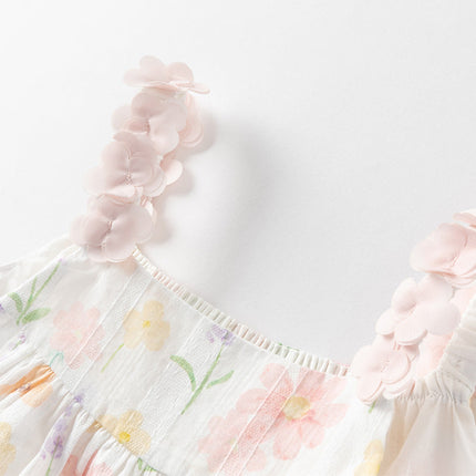 Girls Summer Cotton Cute Floral Print Halter Dress