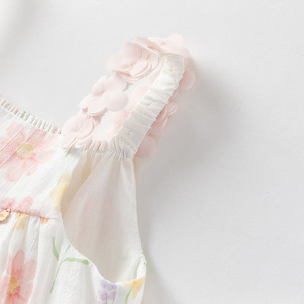 Girls Summer Cotton Cute Floral Print Halter Dress