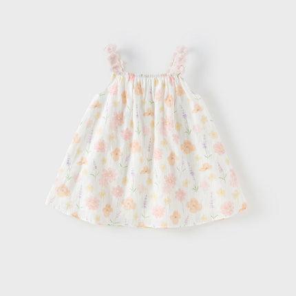 Girls Summer Cotton Cute Floral Print Halter Dress