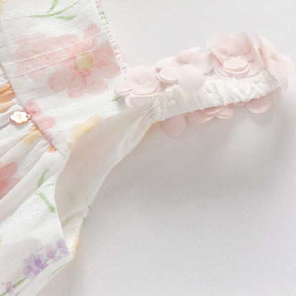 Girls Summer Cotton Cute Floral Print Halter Dress