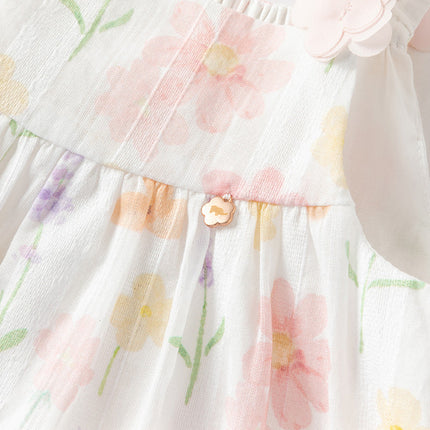 Girls Summer Cotton Cute Floral Print Halter Dress