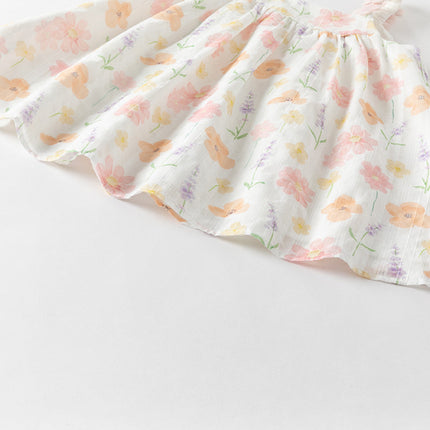 Girls Summer Cotton Cute Floral Print Halter Dress