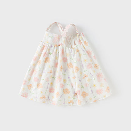 Girls Summer Cotton Cute Floral Print Halter Dress