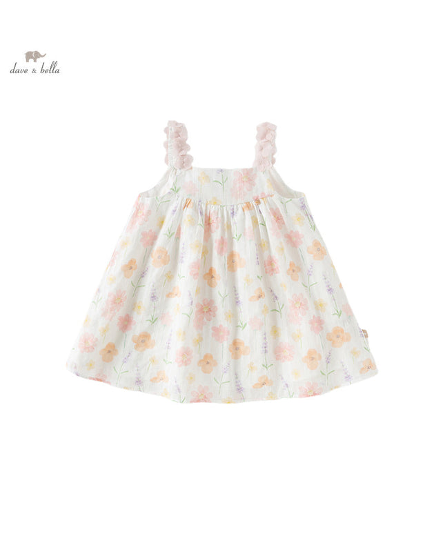 Girls Summer Cotton Cute Floral Print Halter Dress