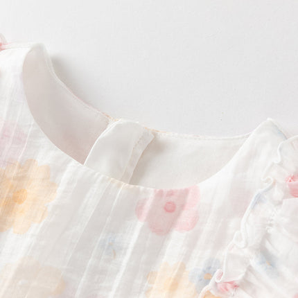 Girls Summer White Floral Print Comfortable Party Dress