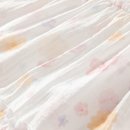 Girls Summer White Floral Print Comfortable Party Dress