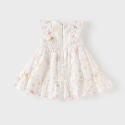 Girls Summer White Floral Print Comfortable Party Dress
