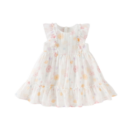 Girls Summer White Floral Print Comfortable Party Dress