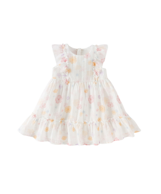 Girls Summer White Floral Print Comfortable Party Dress