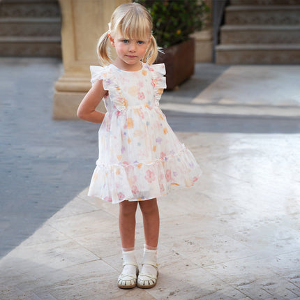 Girls Summer White Floral Print Comfortable Party Dress