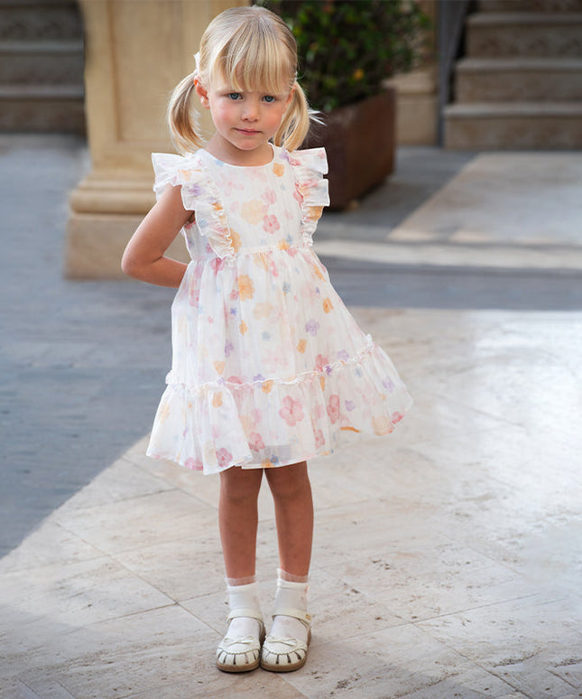 Girls Summer White Floral Print Comfortable Party Dress
