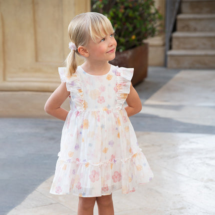Girls Summer White Floral Print Comfortable Party Dress