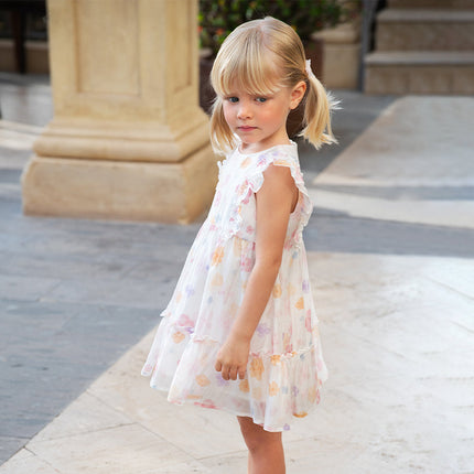 Girls Summer White Floral Print Comfortable Party Dress