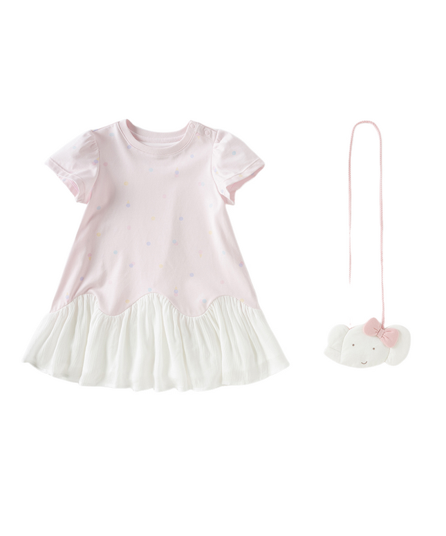 Girls Summer Leisure Pink Classic Outdoor A-line Dress(wallet bag)