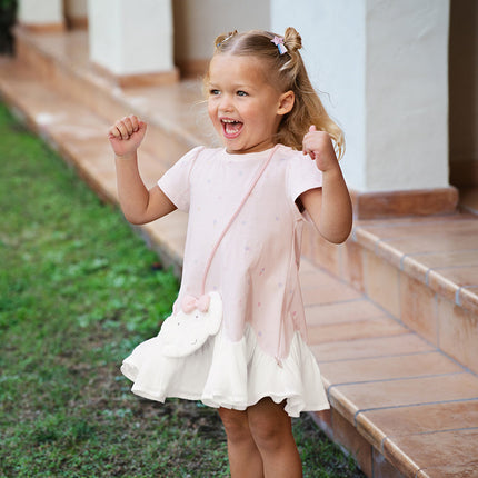 Girls Summer Leisure Pink Classic Outdoor A-line Dress(wallet bag)