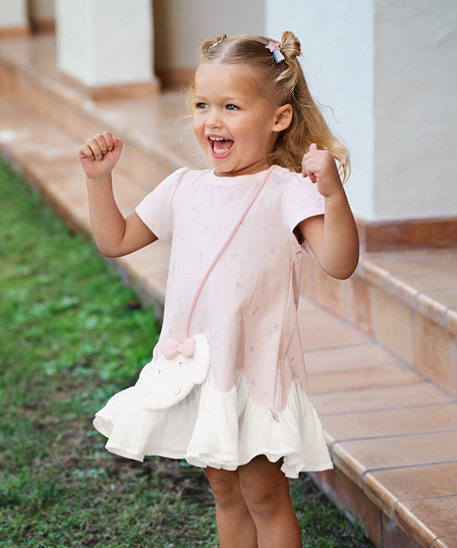 Girls Summer Leisure Pink Classic Outdoor A-line Dress(wallet bag)